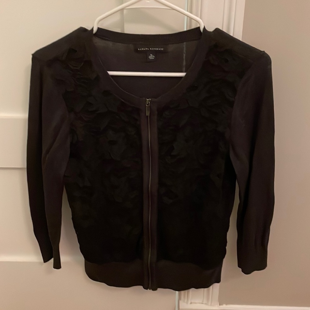 Banana Republic Black Floral Overlay Blouse